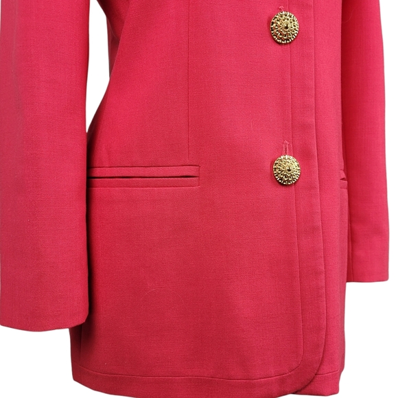 Vintage OLEG CASSINI Blazer Jacket Long Button Up Gold Buttons - Picture 3 of 11